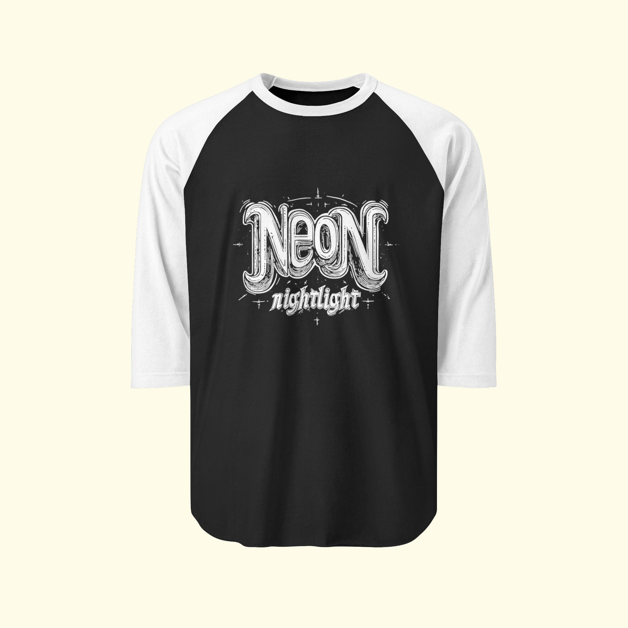 Neon Nightlight Raglan Shirt — Vintage Chalk-Style Graphic 3/4 Sleeve