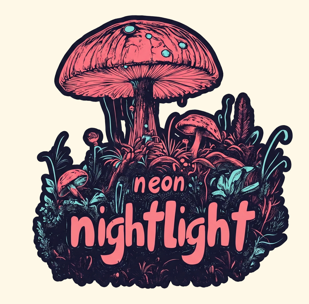 Neon Nightlight Mushroom Sticker